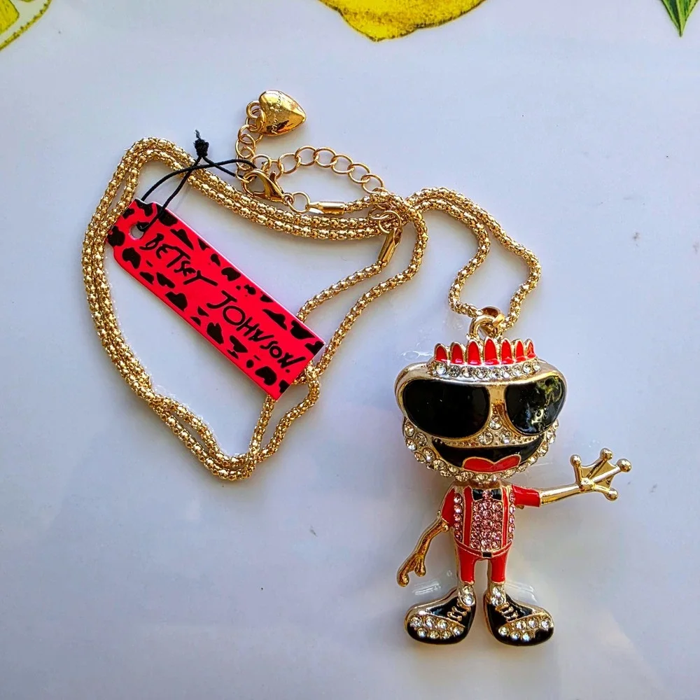 Betsey Johnson‎ King Frog Prince Pendant Gold Tone Necklace Rhinestone